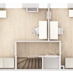 Architektonischer Grundrissplan für das Dachgeschoss GR-145-DG-LI mit zwei Schlaf- und Arbeitsbereichen.