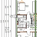 Detaillierter architektonischer Grundrissplan für das Obergeschoss eines Reiheneckhauses.
